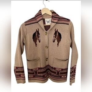 Cotton Rye Tan Cardigan with Horse Design